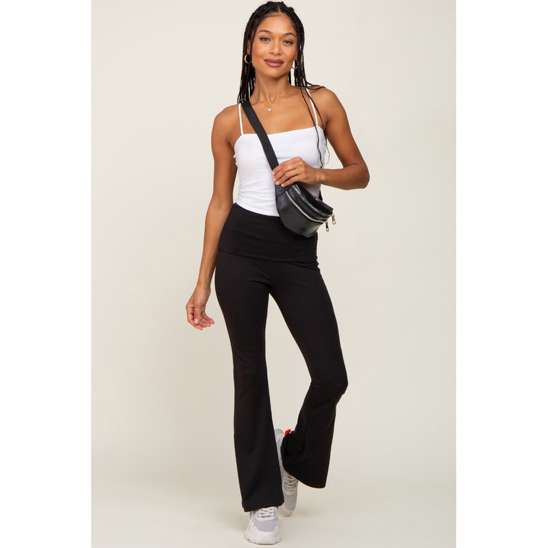 Black Foldover Flare Leggings