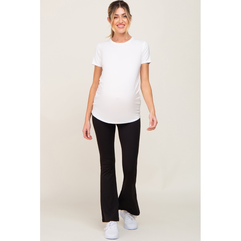 Black Foldover Maternity Flare Leggings