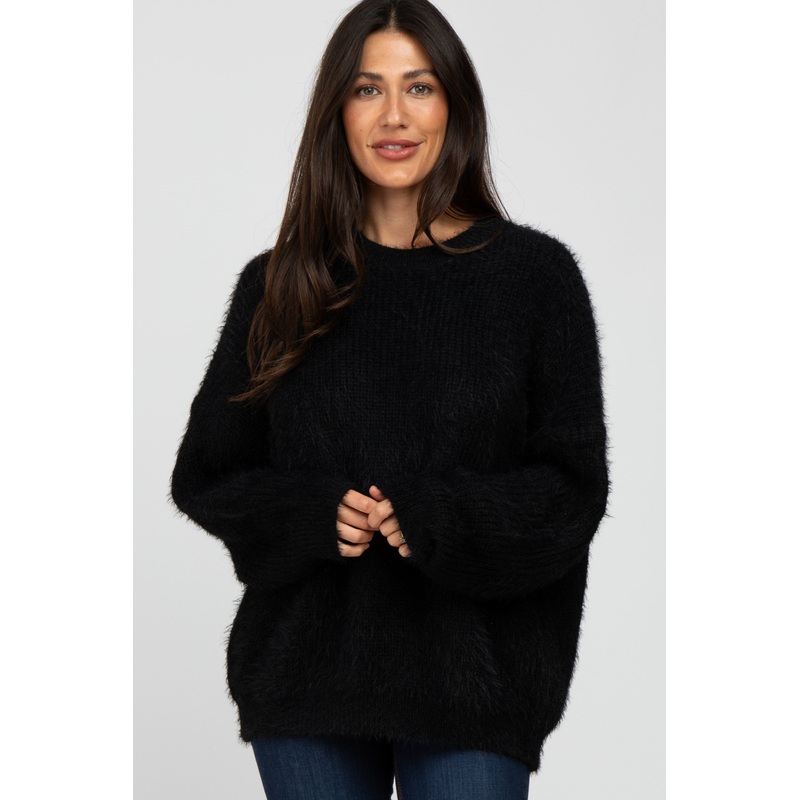 Black Fuzzy Chunky Knit Sweater