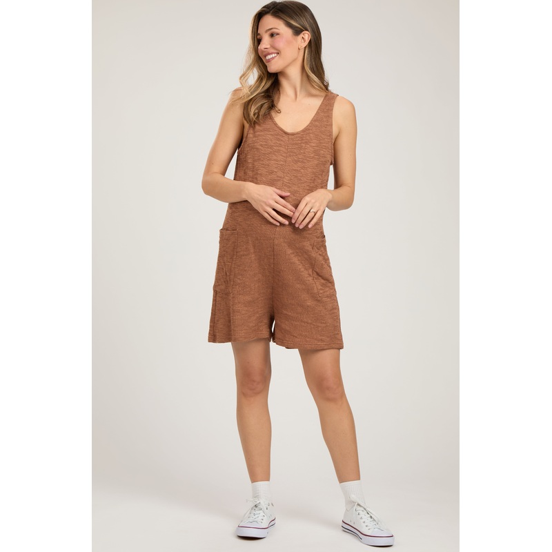 Camel Oversized Knit Maternity Romper