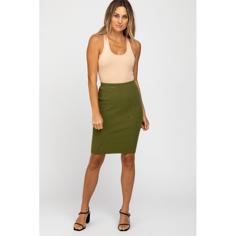 Olive Rib Knit Skirt