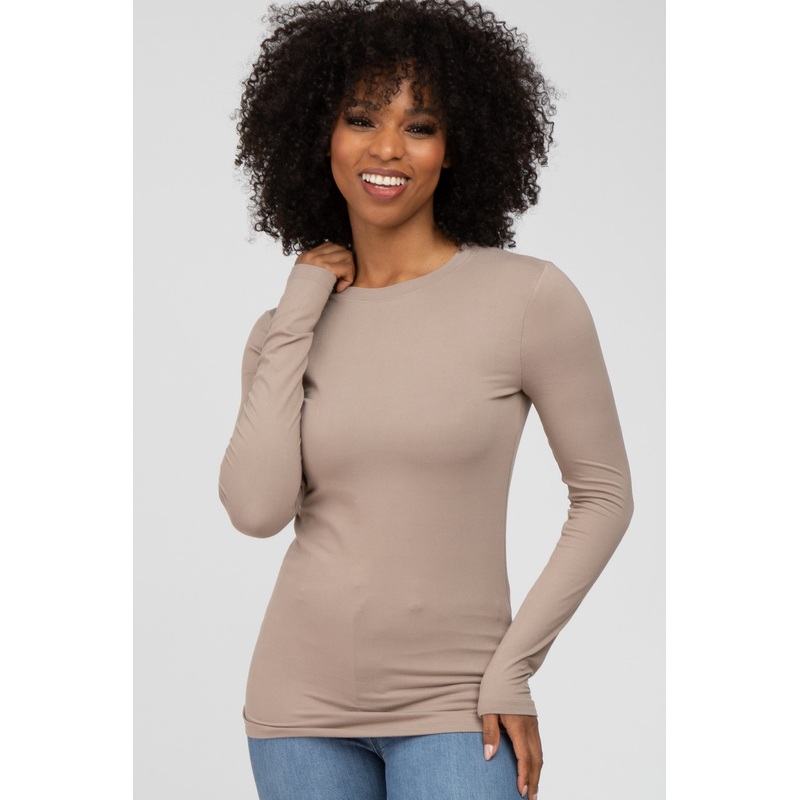 Taupe Long Sleeve Basic Top