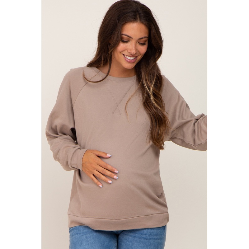 Taupe Long Sleeve Maternity Top