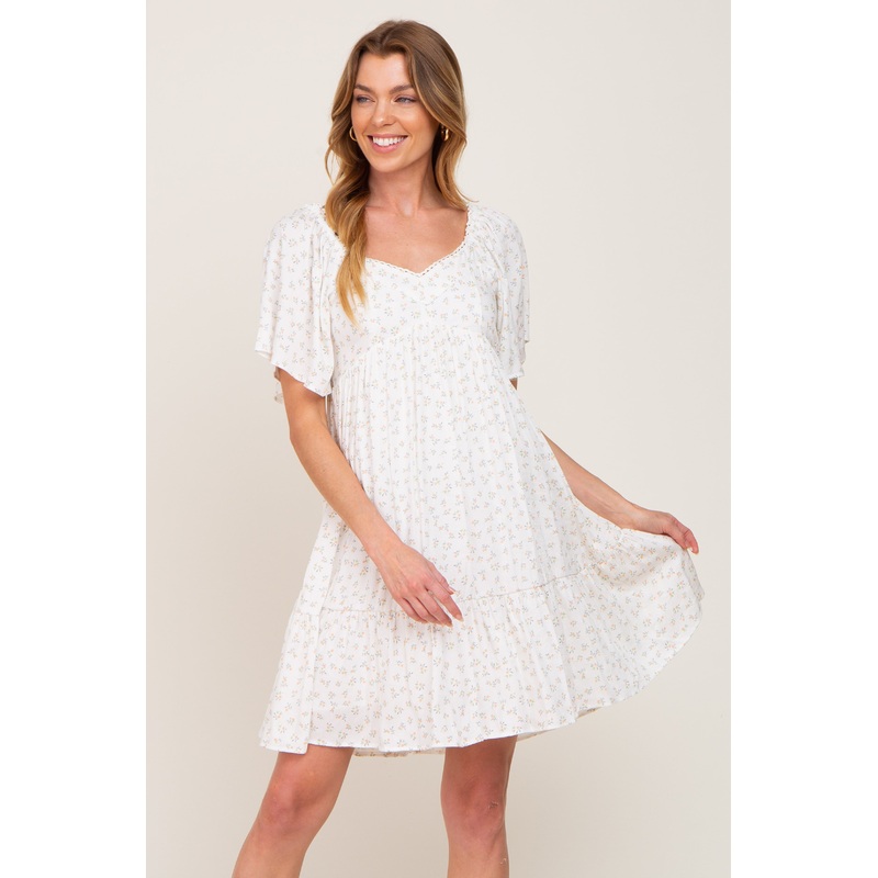 White Coral Floral Sweetheart Neckline Dress