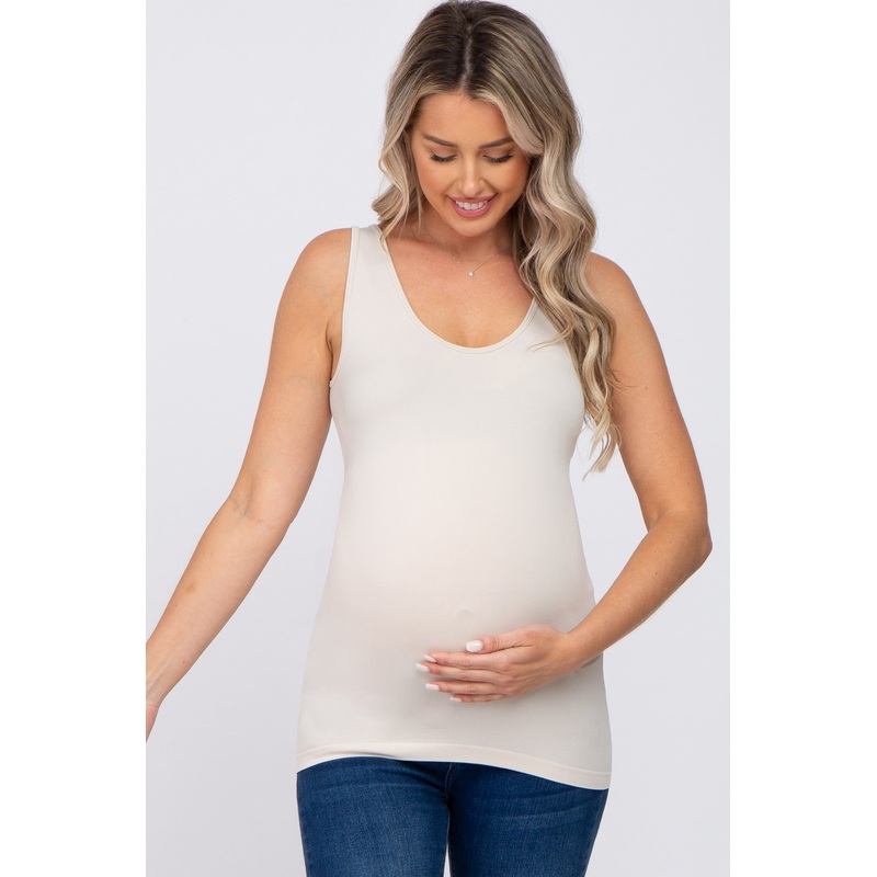 Beige Seamless Maternity Fitted Tank Top