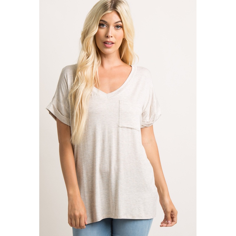 Beige Solid Pocket Top