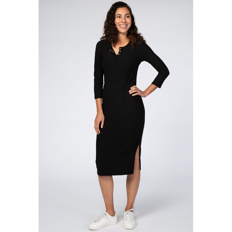 Black 3/4 Sleeve Midi Dress