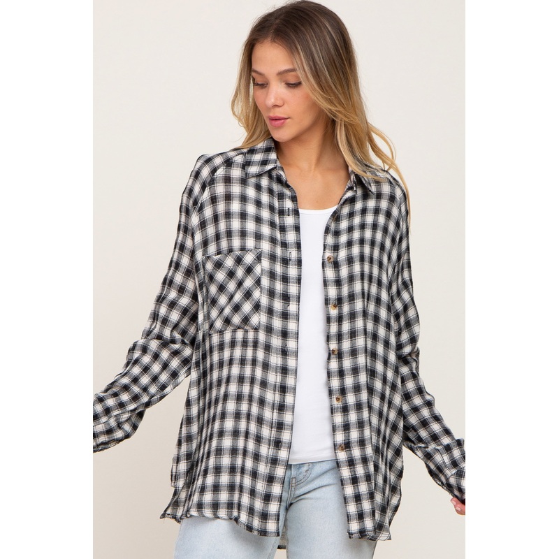 Black Plaid Flannel Top