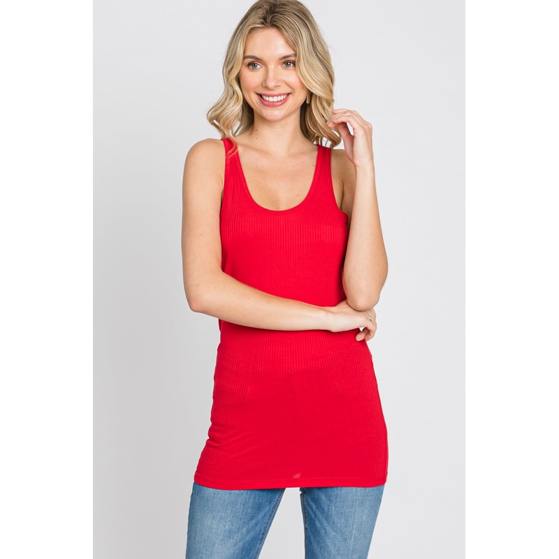 Red Ribbed Racerback Tank Top