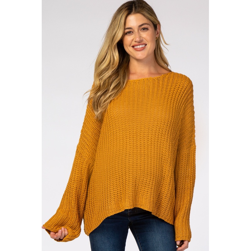 Yellow Chunky Knit Boat Neck Maternity Sweater