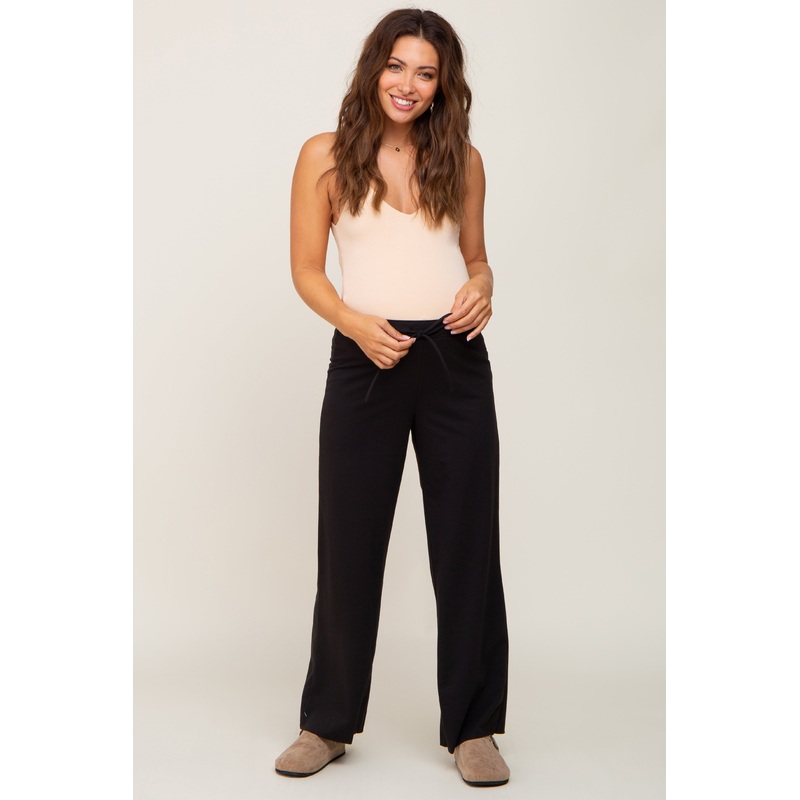 Black Basic Drawstring Waist Maternity Lounge Pants
