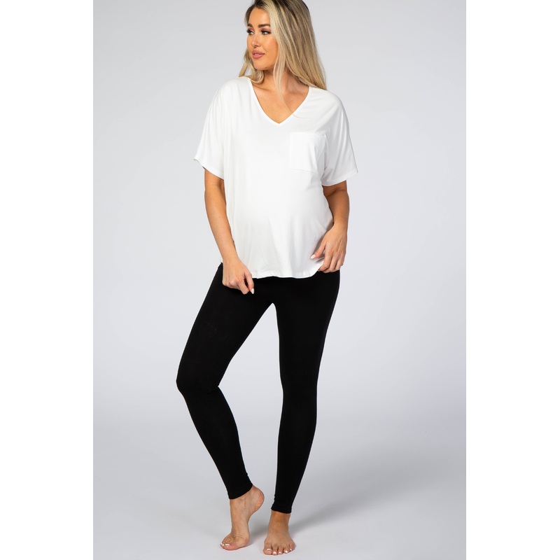 Black Foldover Waistband Maternity Leggings