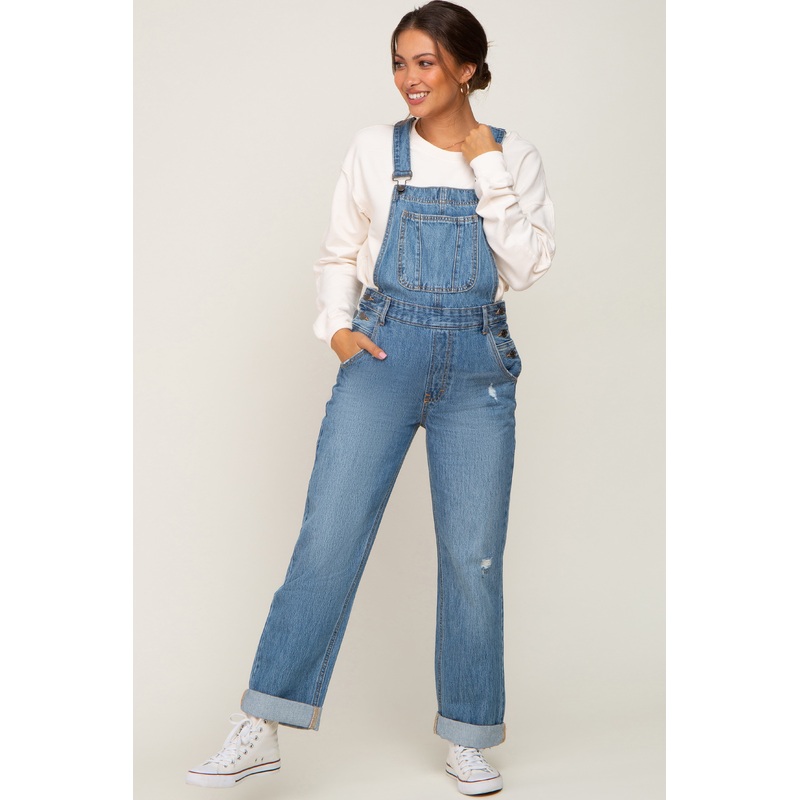 Blue Denim Cuffed Maternity Overalls