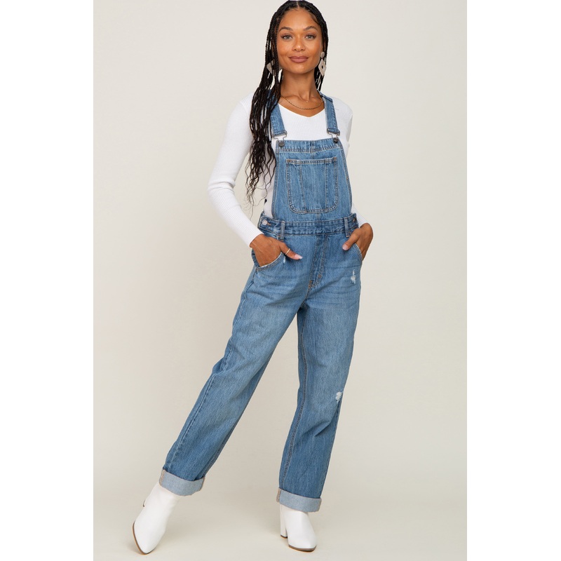 Blue Denim Cuffed Overalls