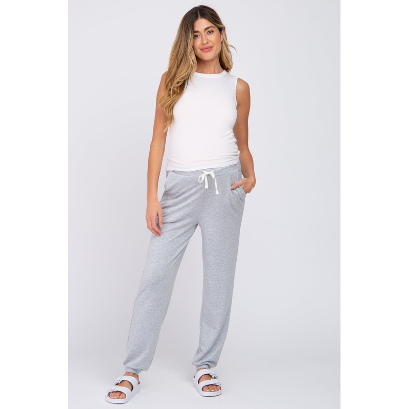Grey Contrast Maternity Jogger Pants