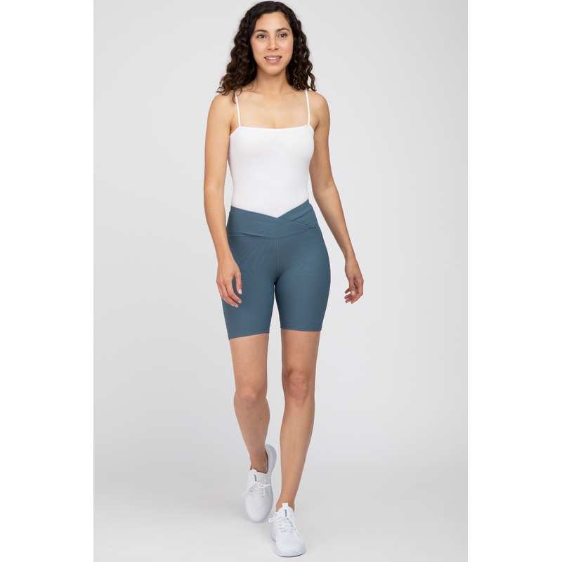 Navy Blue Crossover Waist Bike Shorts