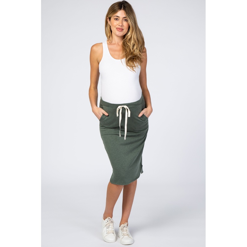 Olive Drawstring Maternity Skirt