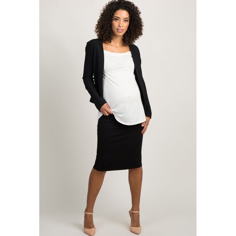 PinkBlush Black Solid Maternity Pencil Skirt