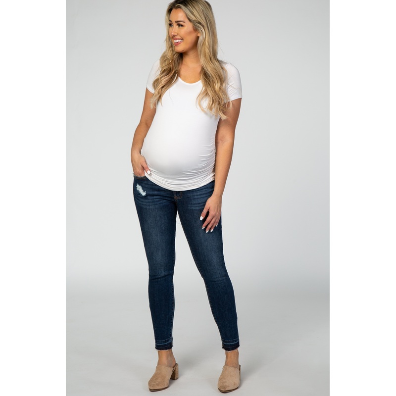 PinkBlush Blue Raw Hem Maternity Skinny Jeans