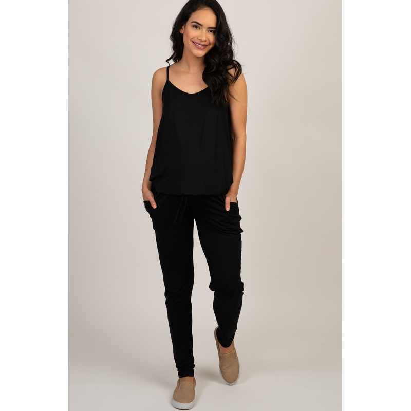 PinkBlush Petite Black Basic Sleeveless Maternity Jumpsuit