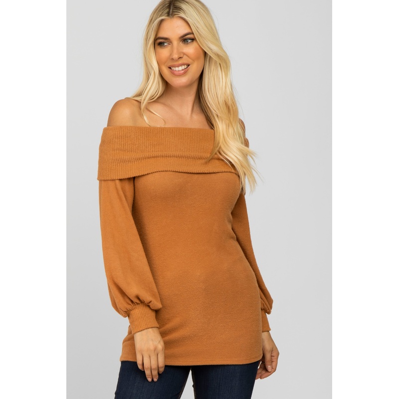 Rust Soft Brushed Off Shoulder Fitted Top