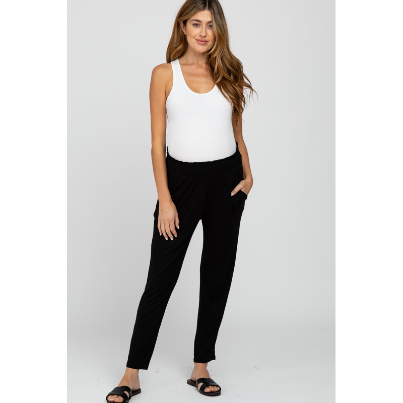 Black Ruffle Waist Maternity Pants