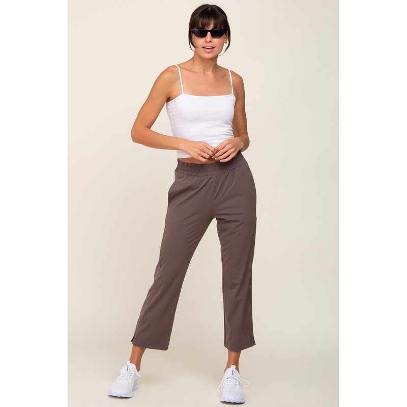 Brown Elastic Waist Capri Pants
