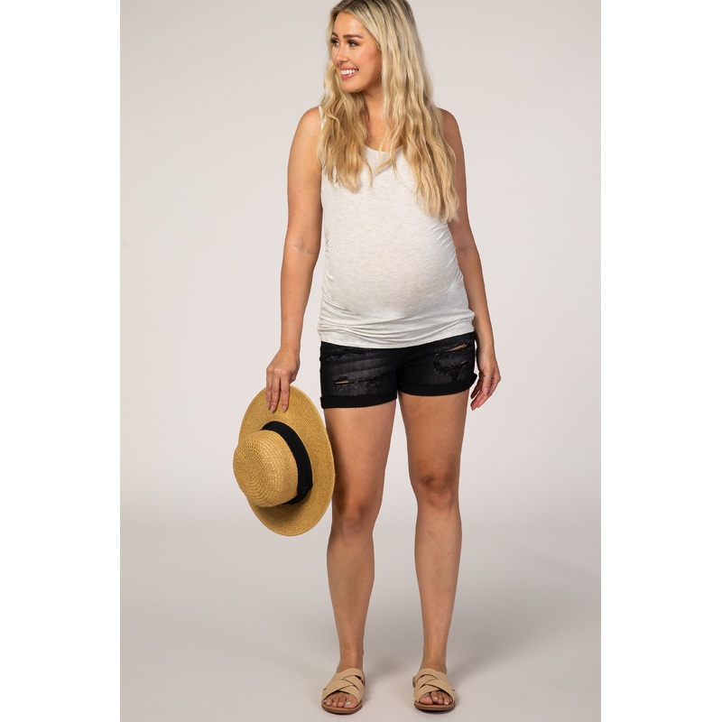PinkBlush Black Distressed Cuffed Maternity Jean Shorts