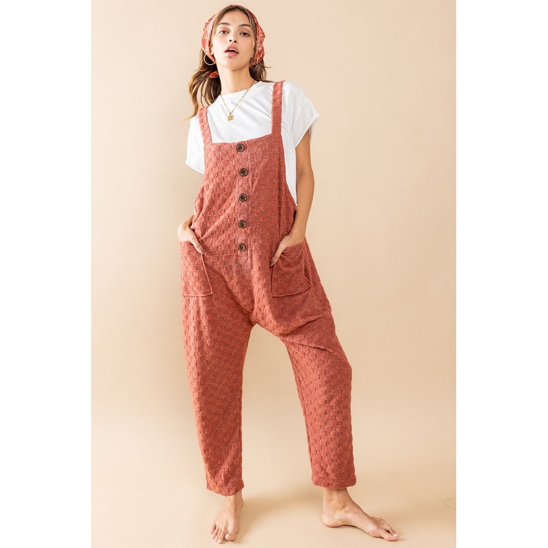 Rust Checkered Soft Knit Overall