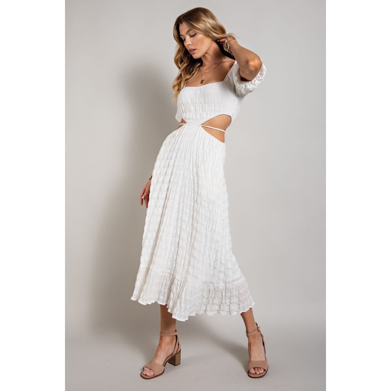 White Square Neckline White Maxi Dress