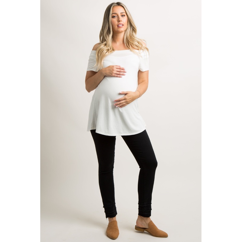 Black Layered Frayed Hem Maternity Jeans