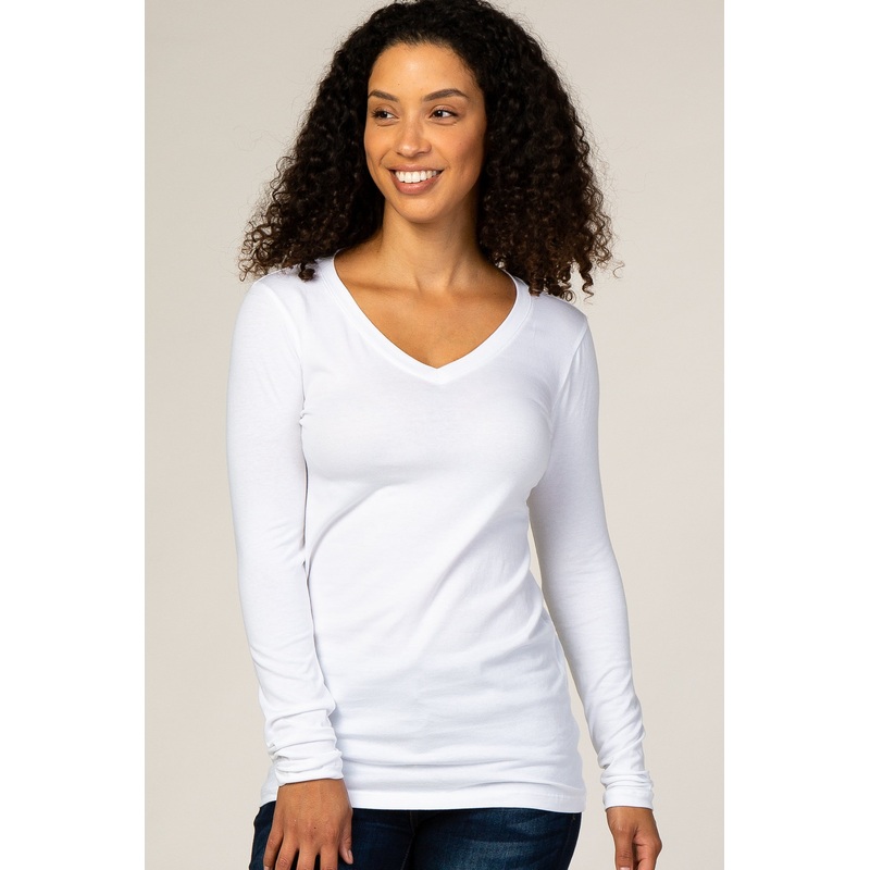 White Fitted V-Neck Top