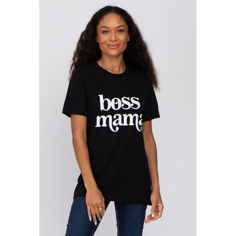 Black "Boss Mama" Graphic Top