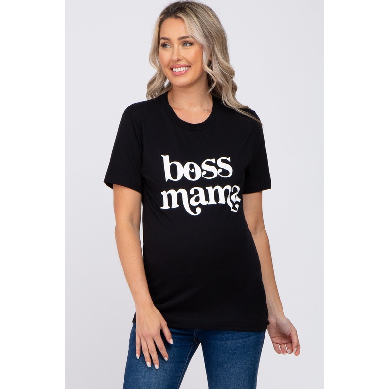 Black "Boss Mama" Maternity Graphic Top