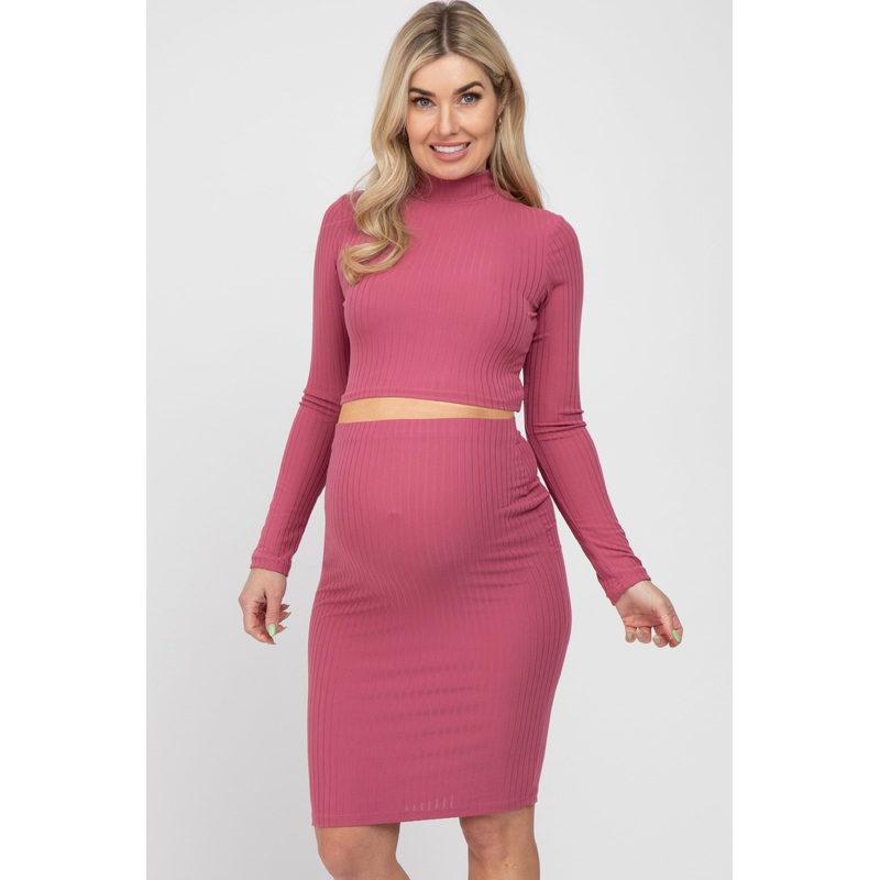 Mauve Mock Neck Top Skirt Maternity Set