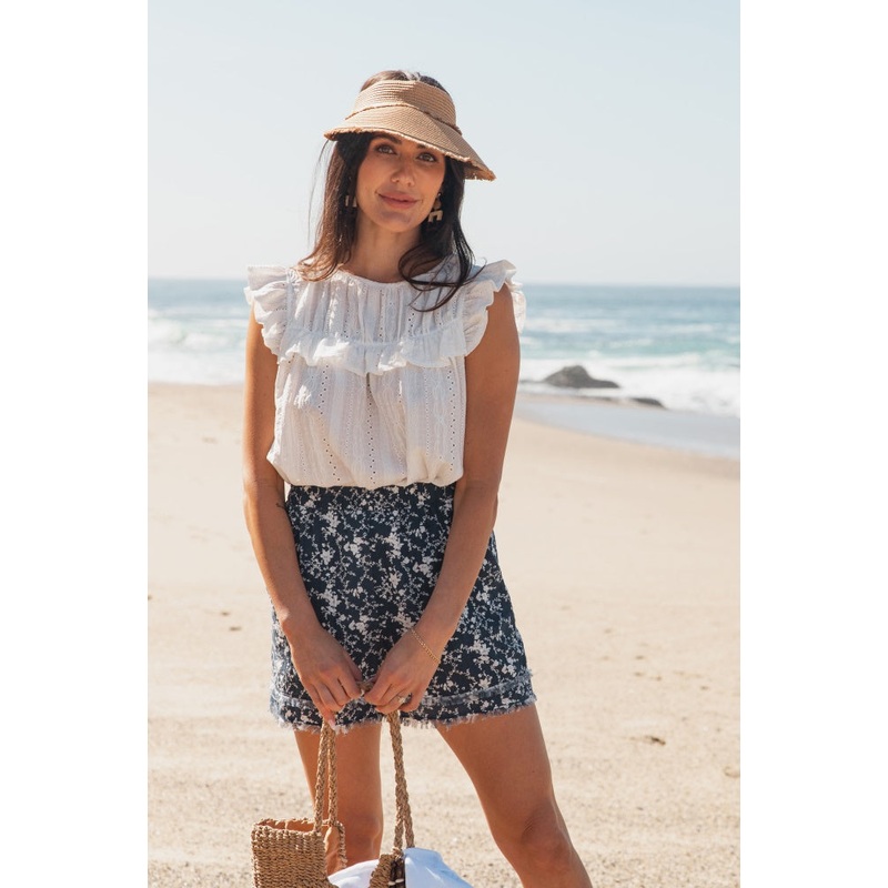 Navy Floral Frayed Hem Shorts