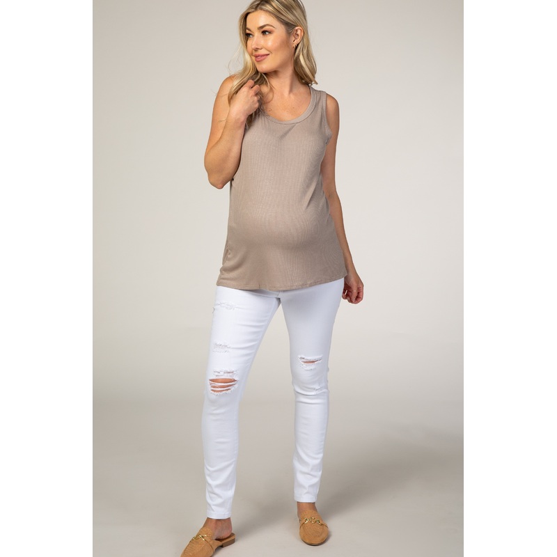 PinkBlush White Distressed Maternity Skinny Jeans