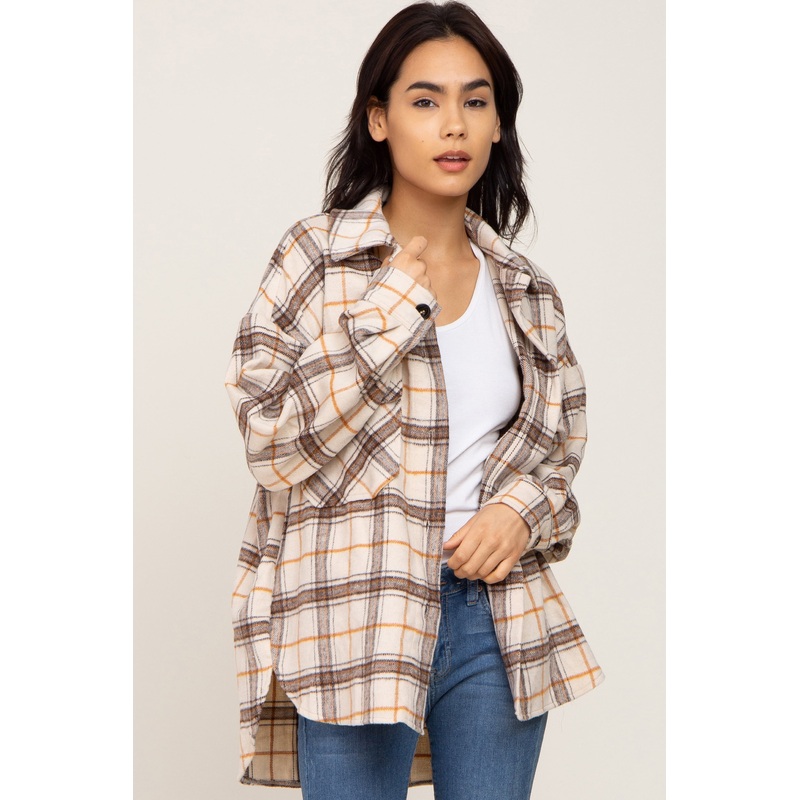 Taupe Plaid Shirt Jacket