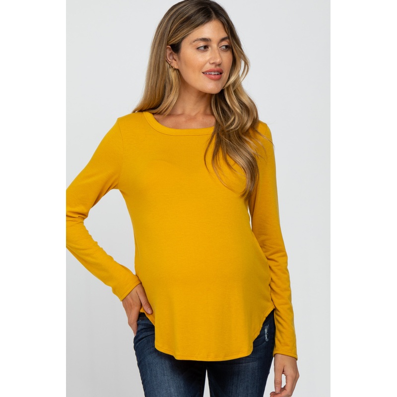 Yellow Basic Maternity Long Sleeve Top