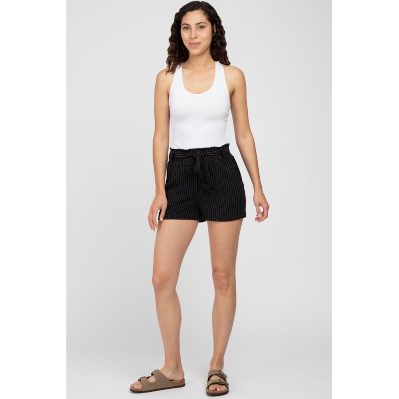 Black Pinstriped Belted Shorts