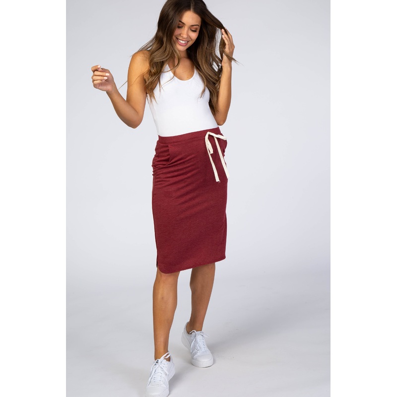 Burgundy Drawstring Maternity Skirt