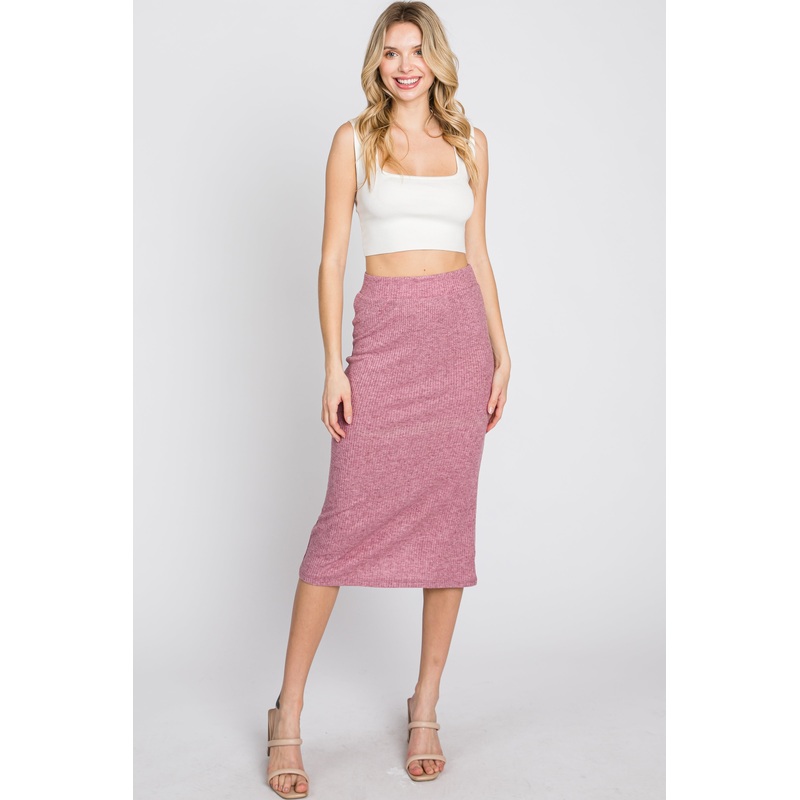 Mauve Ribbed Back Slit Pencil Skirt