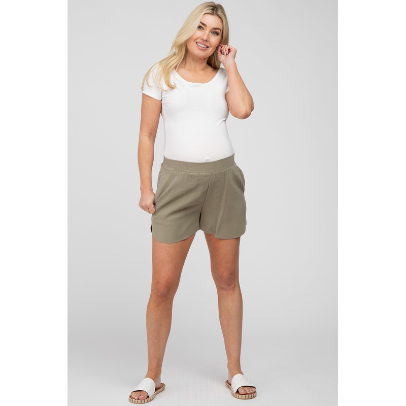 Olive Round Hem Maternity Shorts