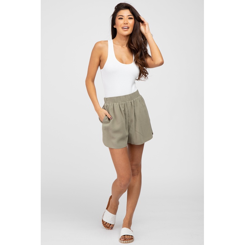Olive Round Hem Shorts