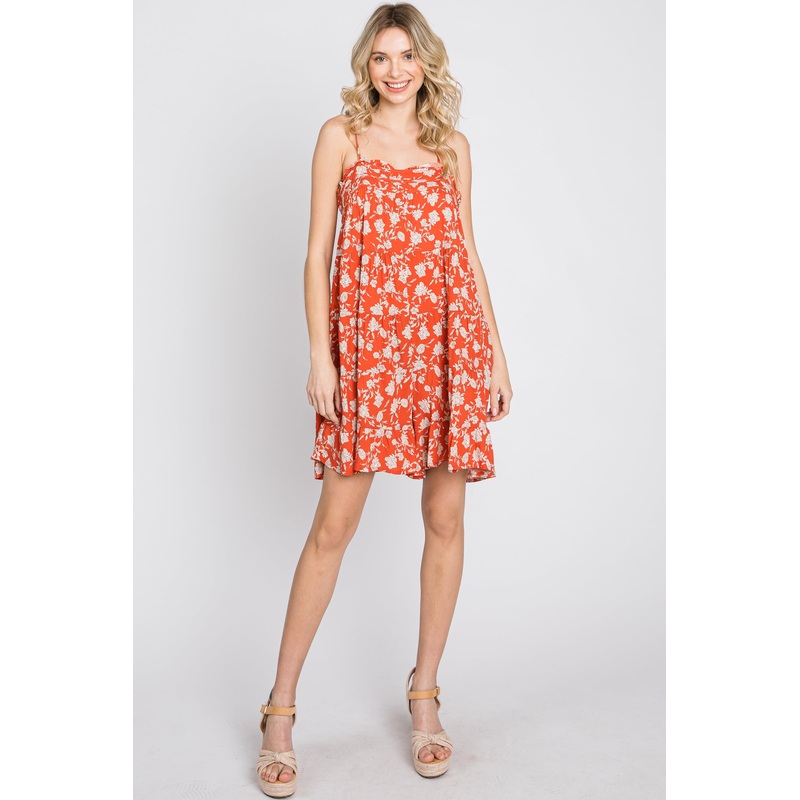 Orange Floral Tiered Romper