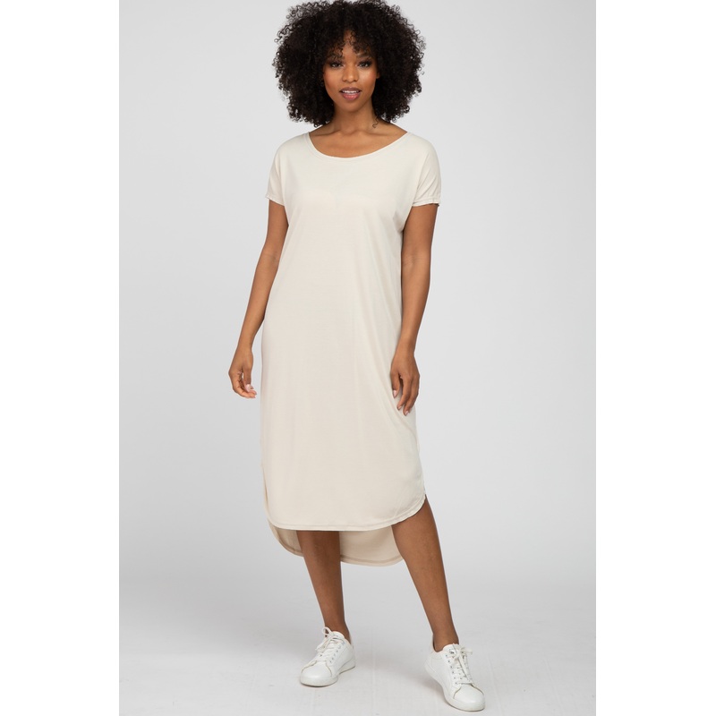 Beige Raw Hem Basic Dress