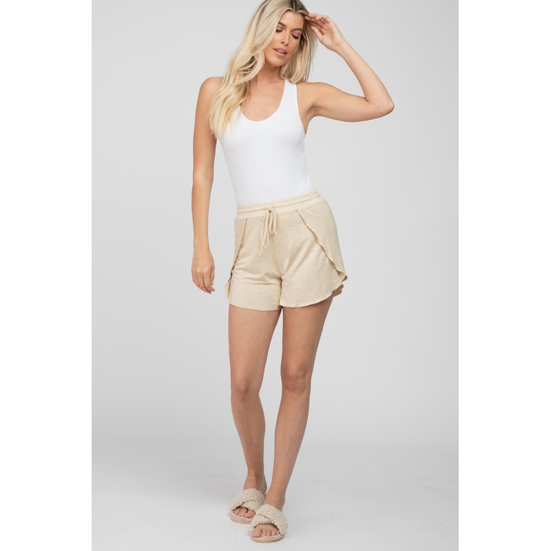 Beige Tulip Drawstring Lounge Shorts
