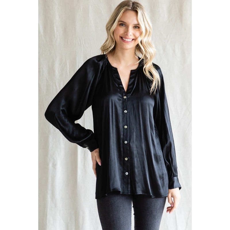 Black Button-Down Long Sleeve Blouse