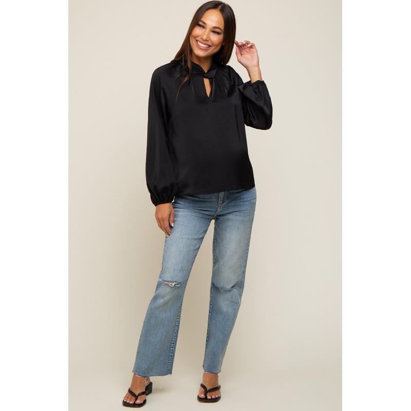 Black Satin Cutout Maternity Blouse