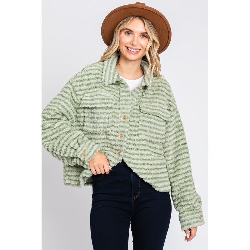 Light Olive Fuzzy Front Pocket Jacket